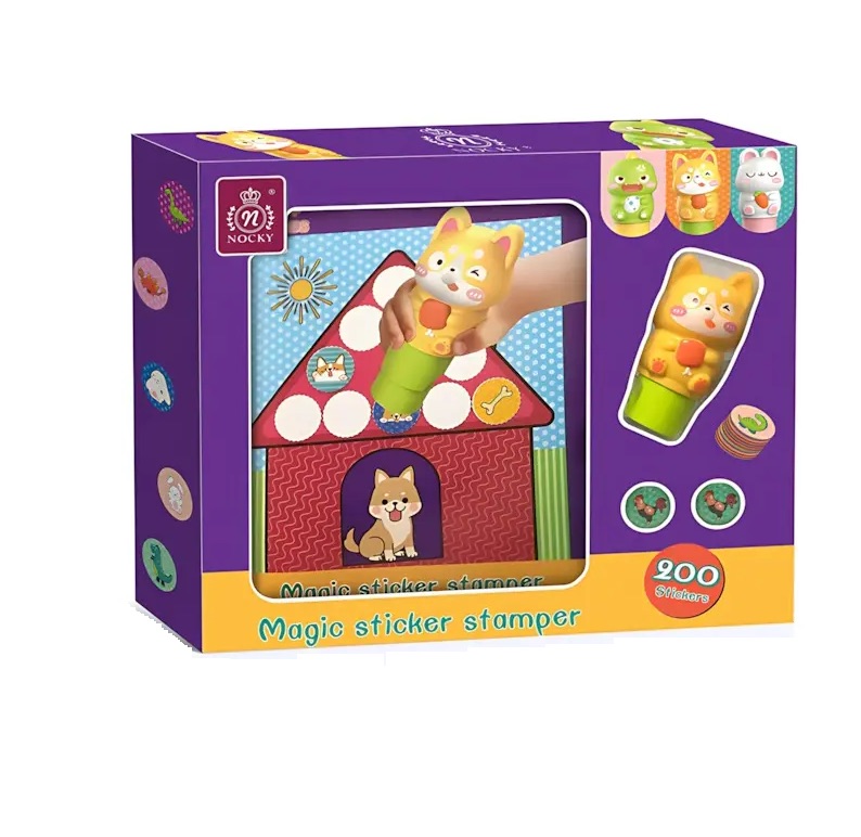 Magic sticker stamper,3 assorted dinosaur, rabbit, cat.
