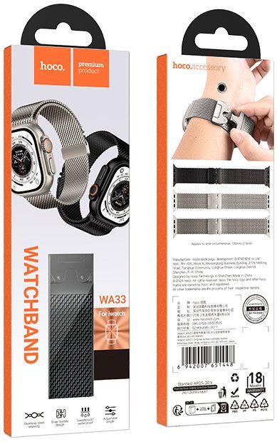 Hoco iWatch WA33 Original series umbrella buckle Milanese steel strap strap(38/40/41/42mm) Black