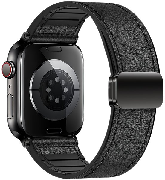 Hoco iWatch WA34 Basic series two-section double magnetic buckle silicone leather strap(38/40/41/42mm) Black
