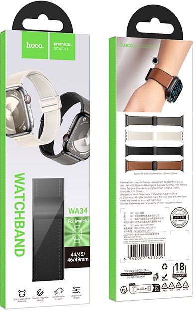Hoco iWatch WA34 Basic series two-section double magnetic buckle silicone leather strap(44/45/46/49mm) Black