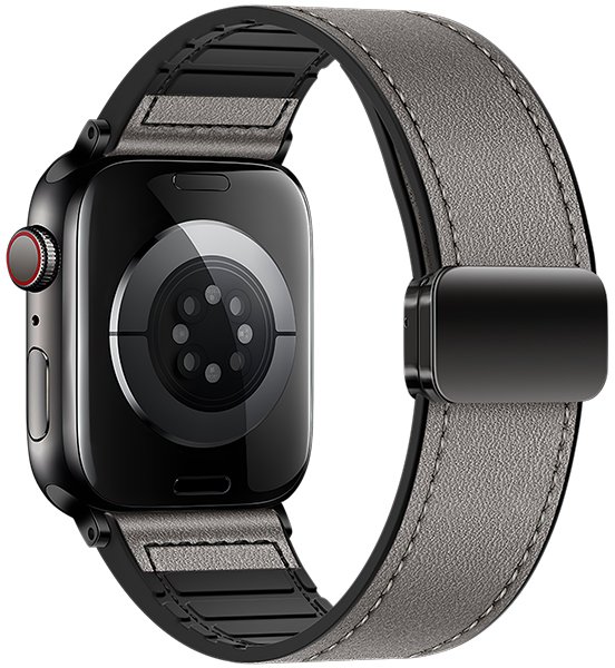 Hoco iWatch WA34 Basic series two-section double magnetic buckle silicone leather strap(44/45/46/49mm) Dark Grey