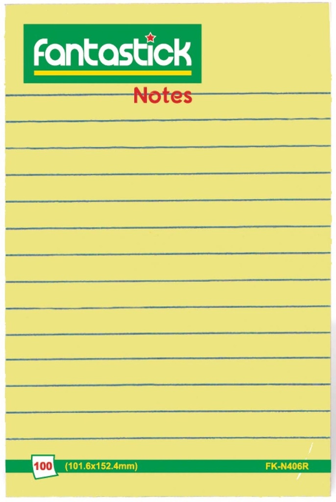 Notes Sticky Lined 4x6" 101x152mm, Yellow, 70 Sheets/Pad