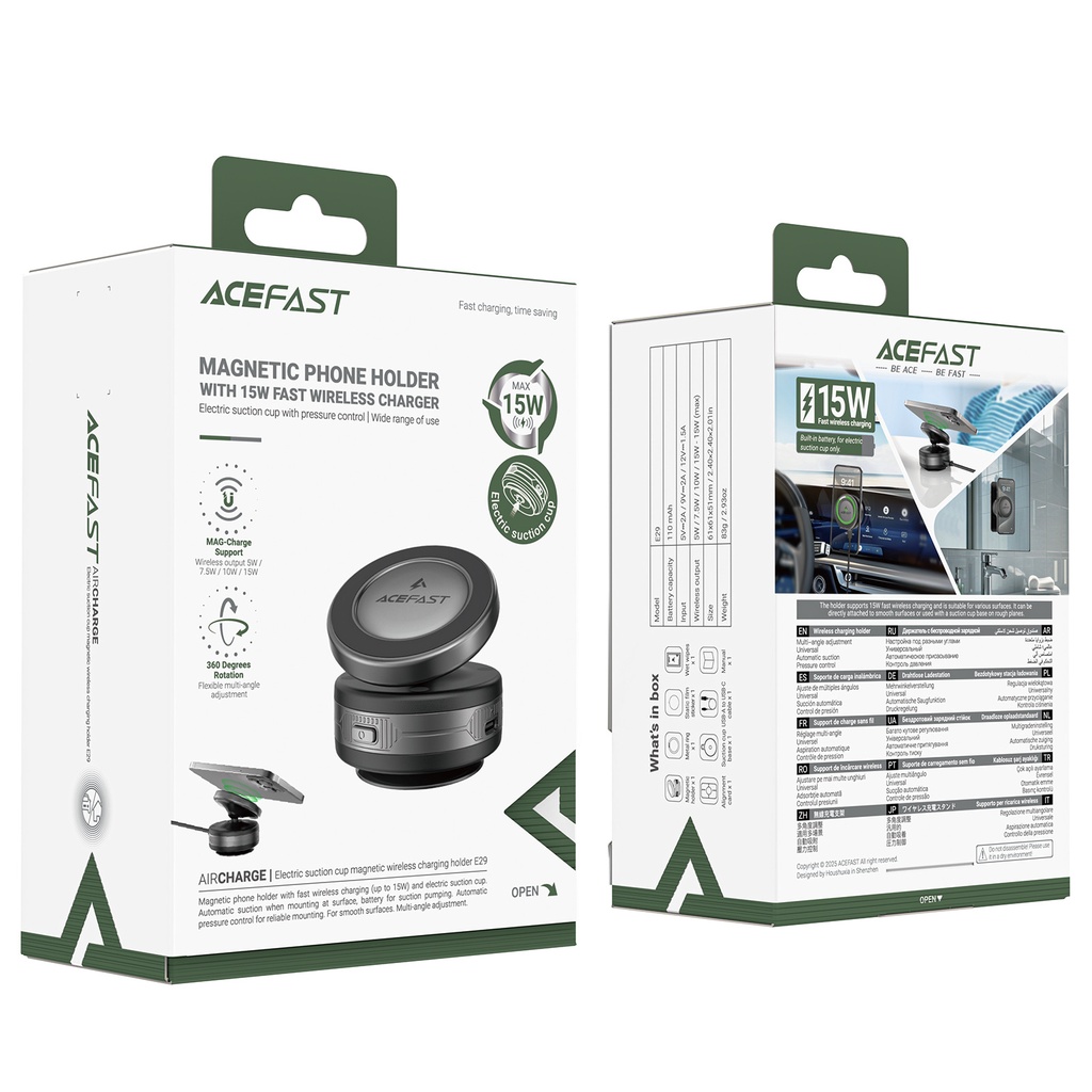 Acefast E29 Electric Suction Cup Magnetic Wireless Charging Holder