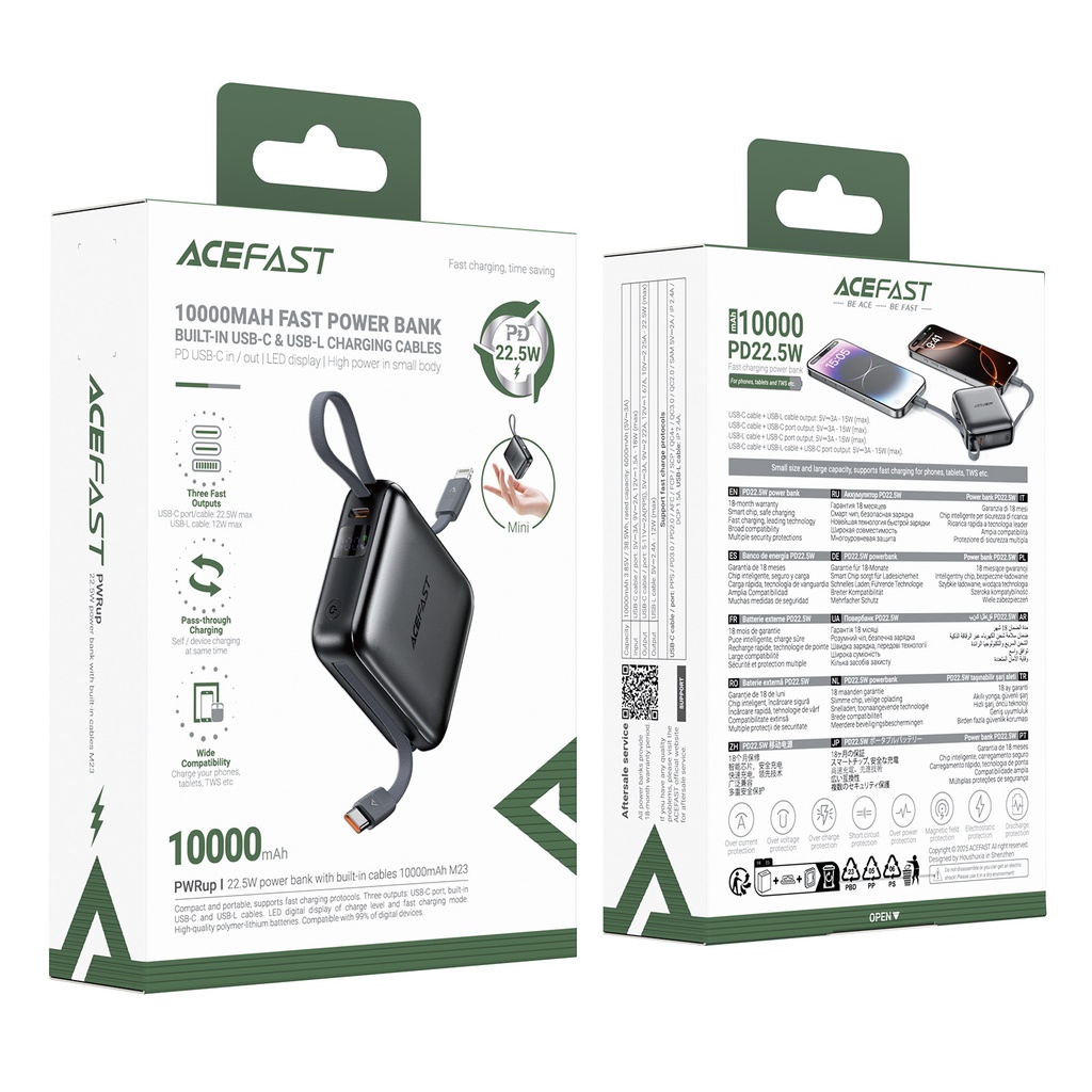 Acefast M23-10000 22.5W Power Bank Built-In Dual Cables