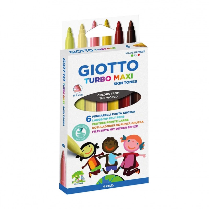 Felt Tip Marker Jumbo Fluo, Set Of 6 Skin Tones, Giotto Turbo Maxi