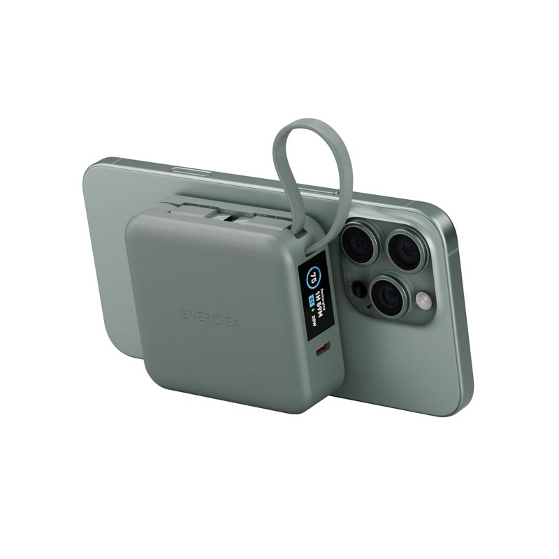 Energea Magpac Mini Plus 10000Mah Magsafe Compatible Power Bank With Built-In C Cables & Display - Sage