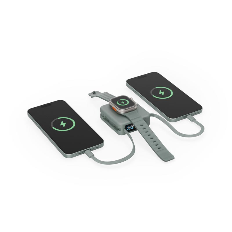 Energea Magpac Mini Plus 10000Mah Magsafe Compatible Power Bank With Built-In C Cables & Display - Sage