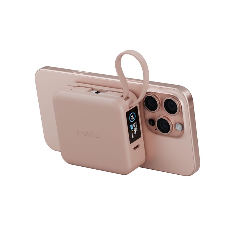 Energea Magpac Mini Plus 10000Mah Magsafe Compatible Power Bank With Built-In C Cables & Display - Pink