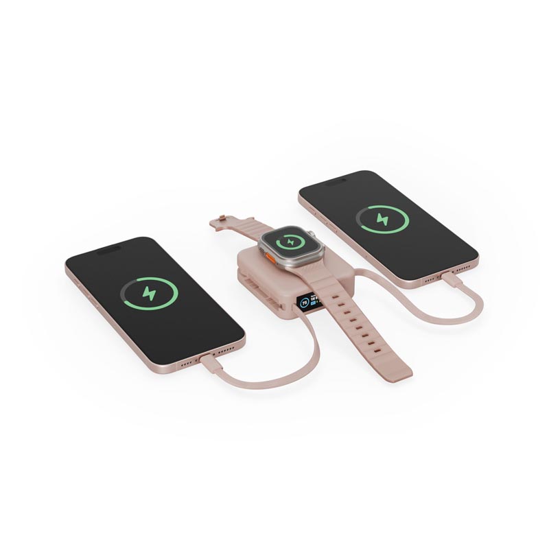 Energea Magpac Mini Plus 10000Mah Magsafe Compatible Power Bank With Built-In C Cables & Display - Pink