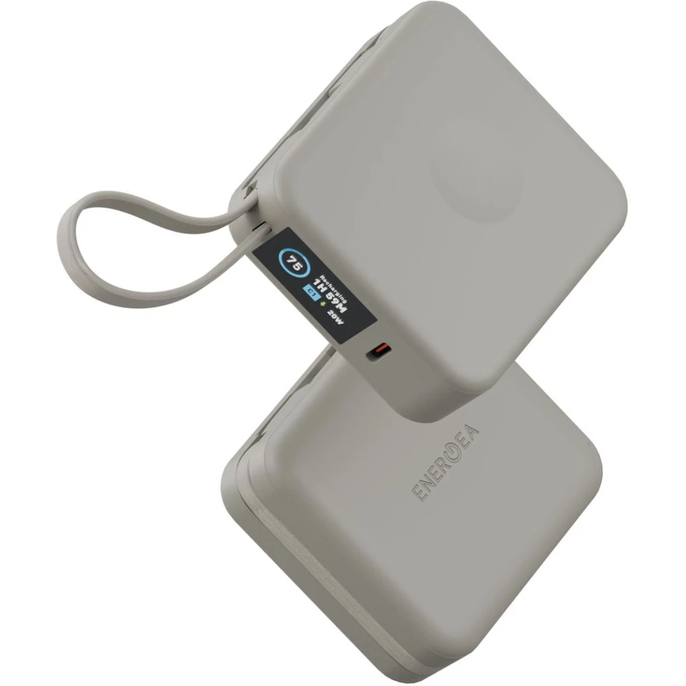 Energea Magpac Mini Plus 10000Mah Magsafe Compatible Power Bank With Built-In C Cables & Display - Sand