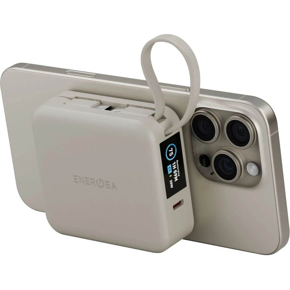 Energea Magpac Mini Plus 10000Mah Magsafe Compatible Power Bank With Built-In C Cables & Display - Sand