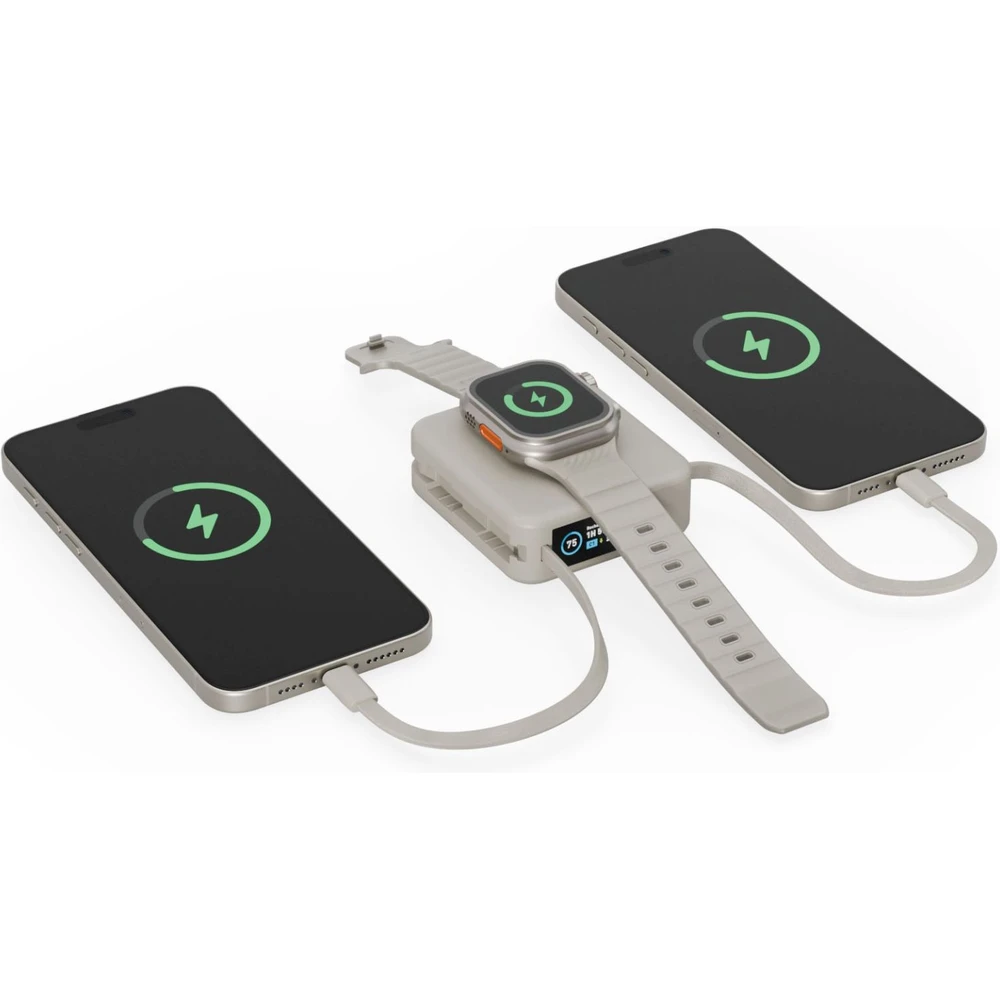 Energea Magpac Mini Plus 10000Mah Magsafe Compatible Power Bank With Built-In C Cables & Display - Sand
