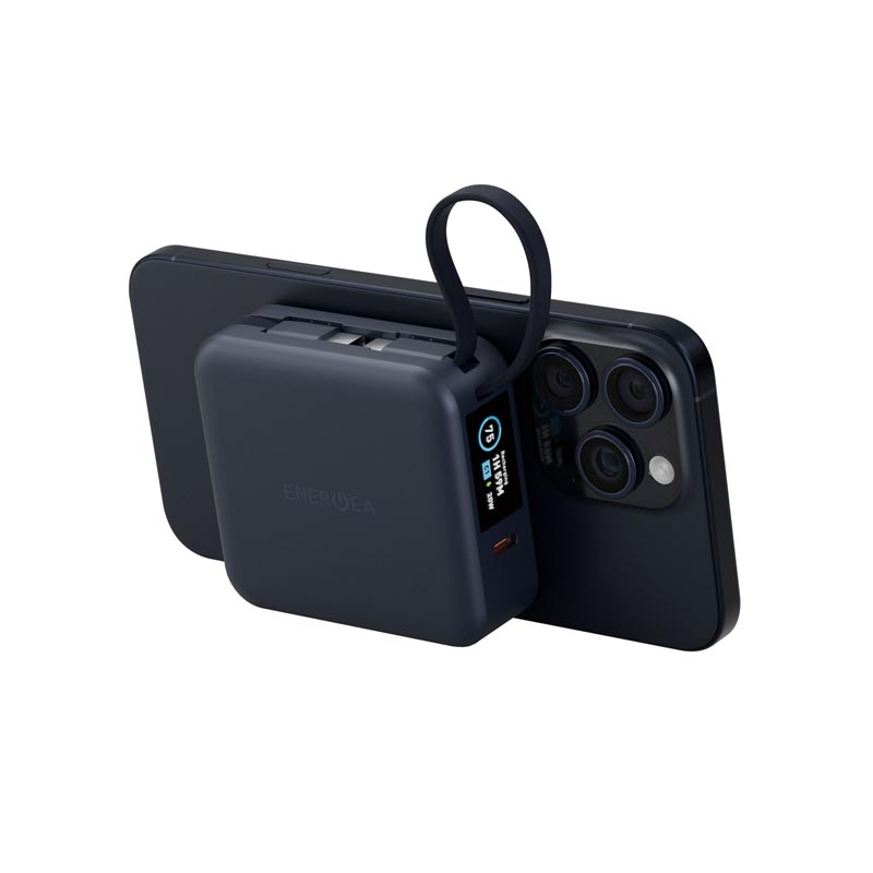 Energea Magpac Mini Plus 10000Mah Magsafe Compatible Power Bank With Built-In C Cables & Display - Blue