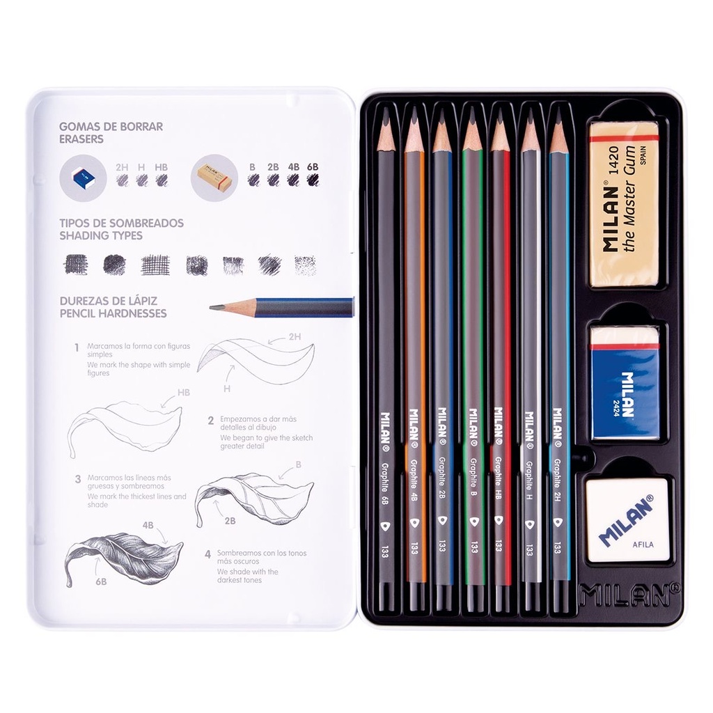 Metal Box 7 Graphite Pencils+Acces.