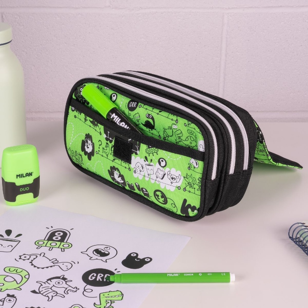 4-Zipper  Pencil Case Tandem With Flap