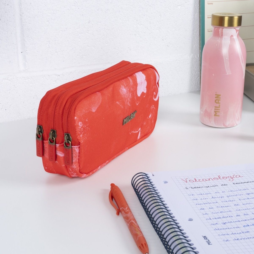Pencil Case 3 Zipper  Lava Red