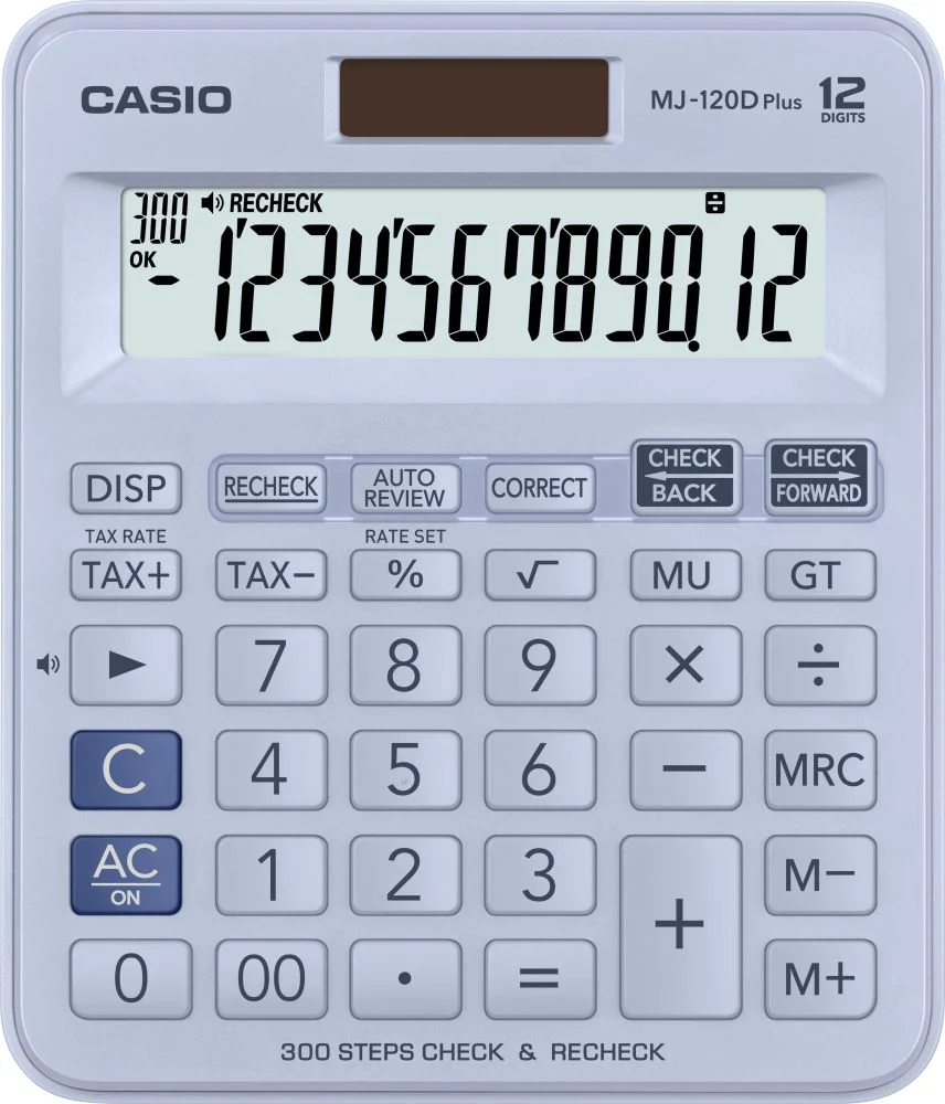 Calculator Check Function Mini Desktop 12 Digits Light Blue MJ-120DPLUSLBWADPW
