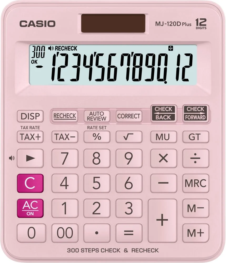 Calculator Check Function Mini Desktop 12 Digits Pink MJ-120DPLUSPKWADPW