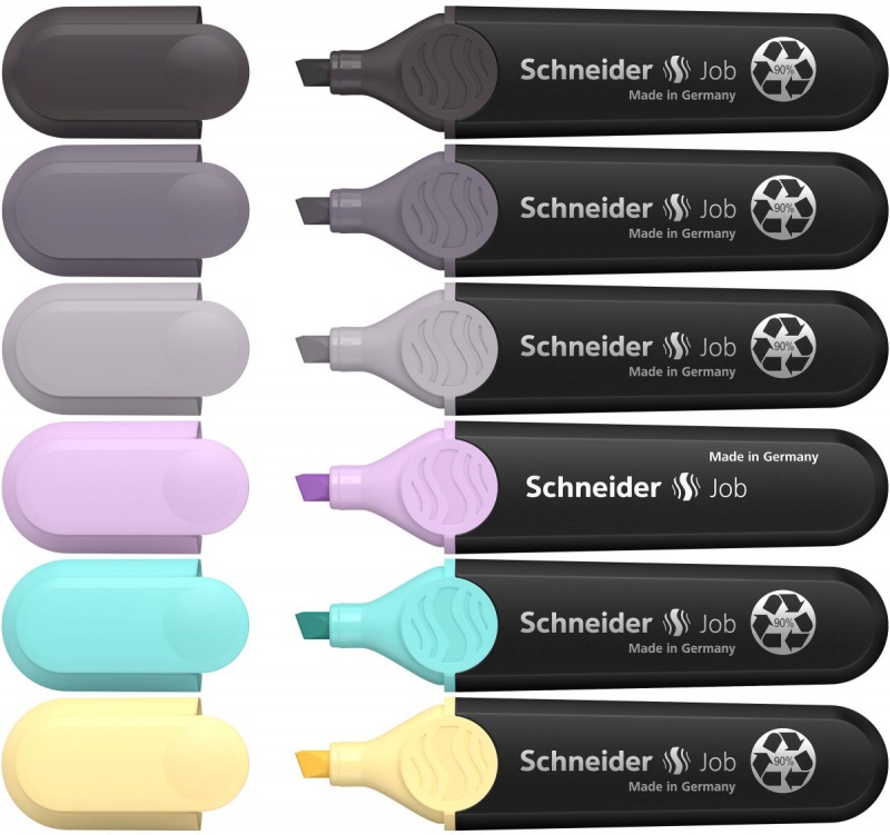 Highlighter Job Pastel (Grey) Wallet 6 Pieces Assorted