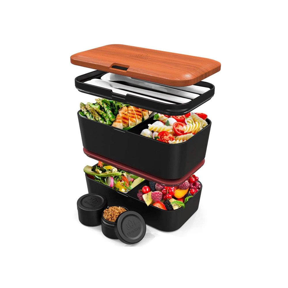 Nestable Bento Box Set Dual Black & Walnut 1500ml