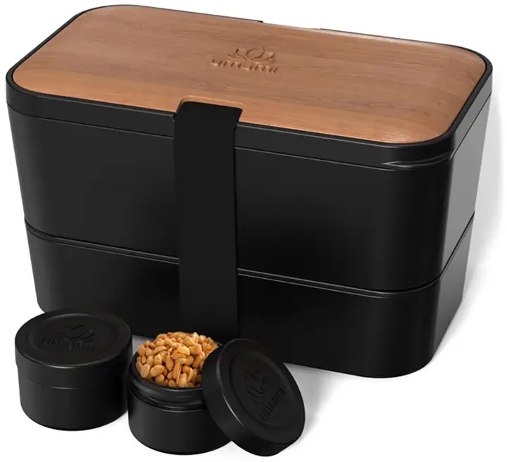 Nestable Bento Box Set Dual Black & Walnut 1500ml