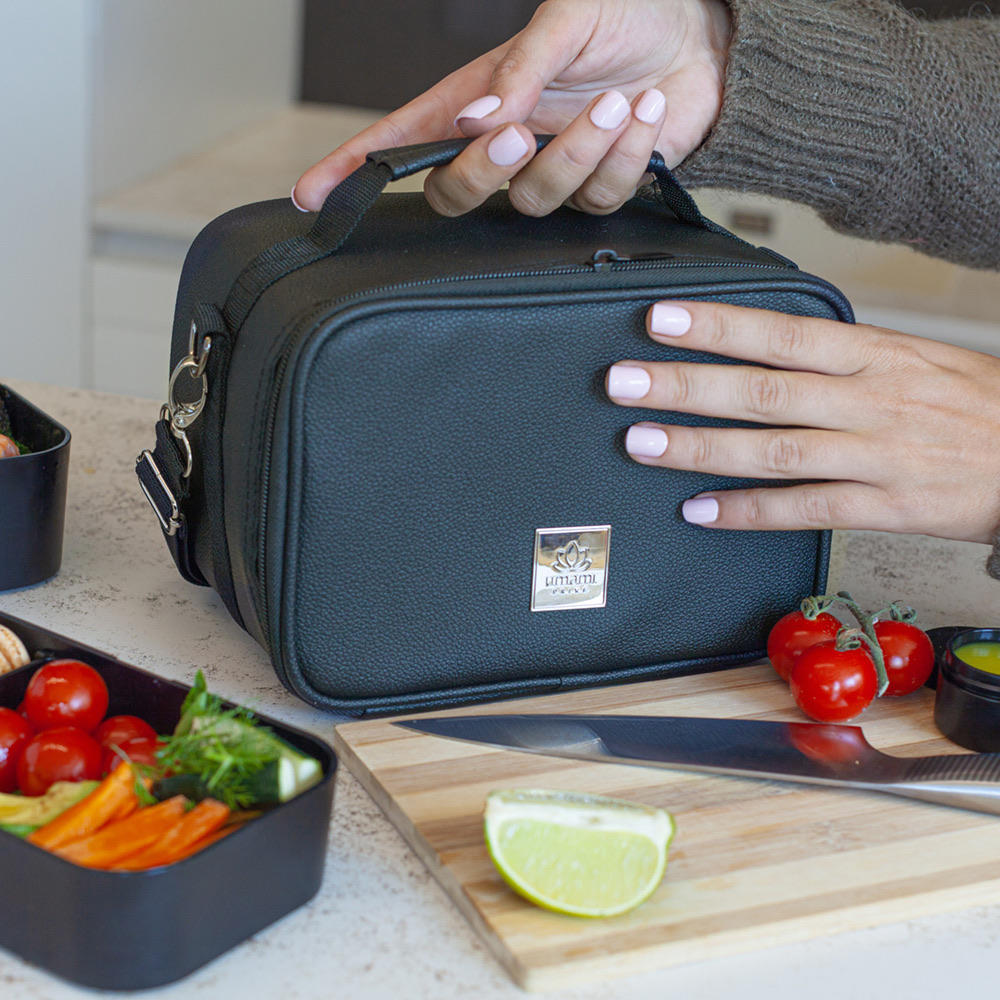 Prive Insulated Leather Lunch Bag Black