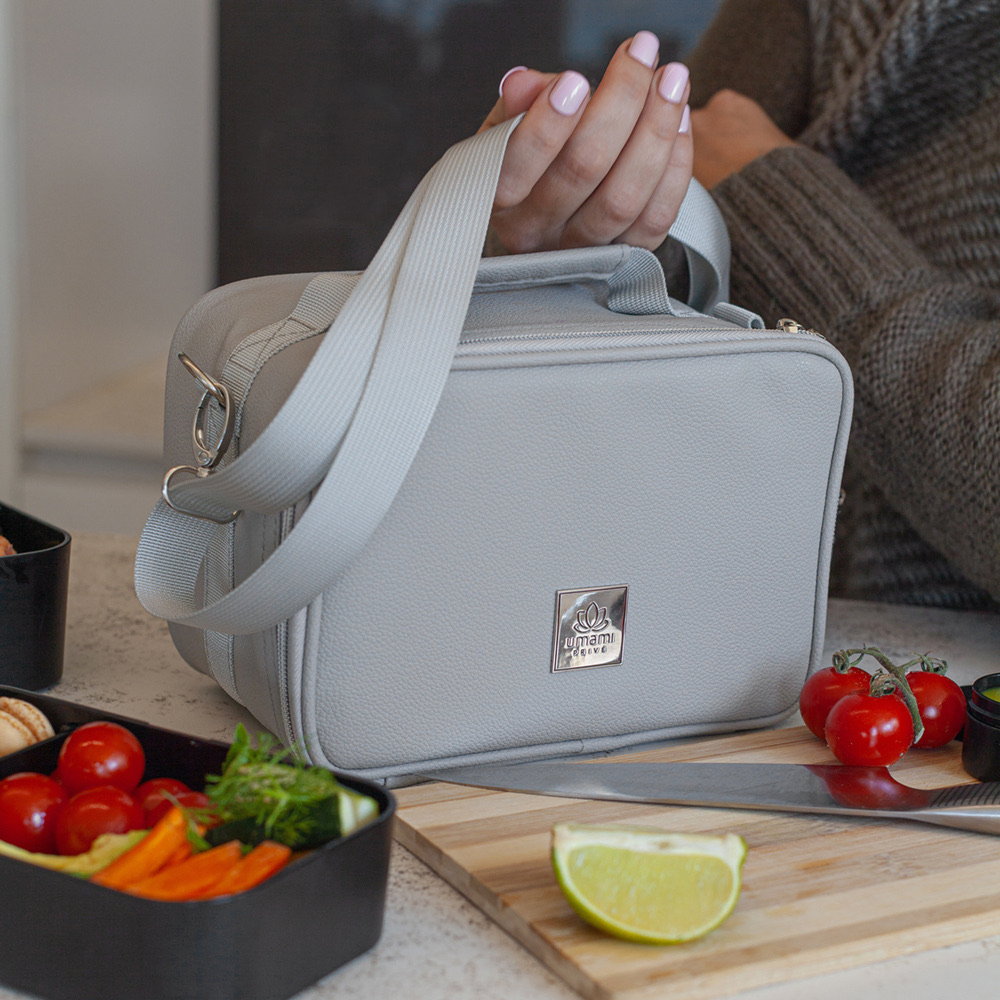 Prive Insulated Leather Lunch Bag Gray