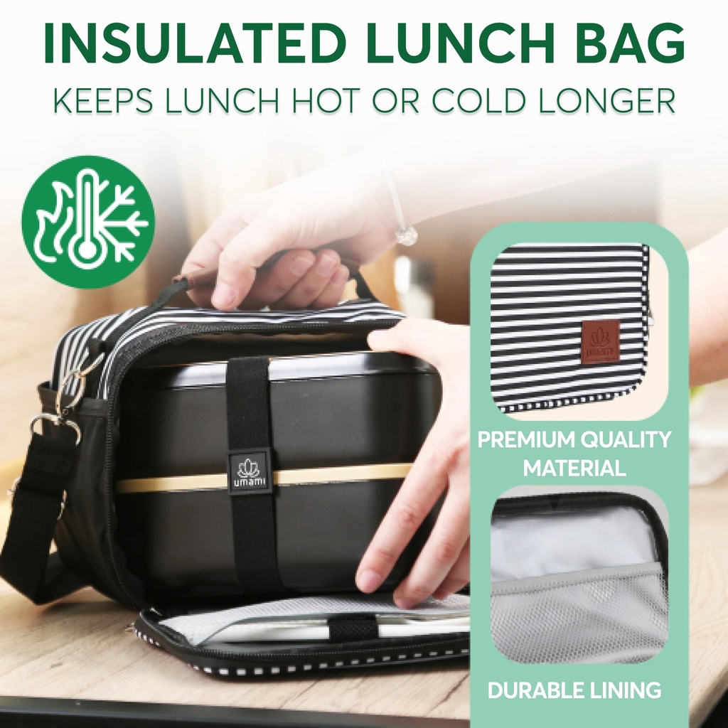 Insulated Lunch Bag Black Stripe