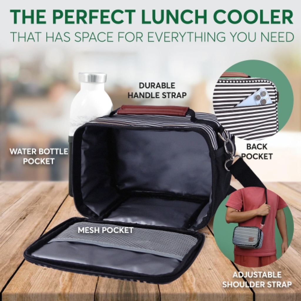 Insulated Lunch Bag Black Stripe