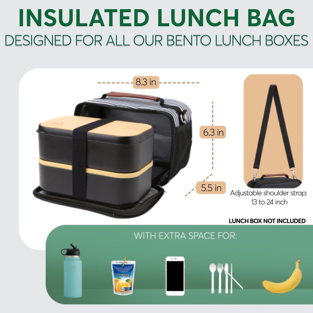 Insulated Lunch Bag Black Stripe