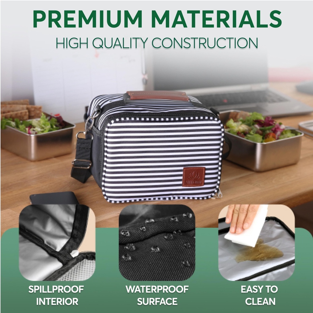 Insulated Lunch Bag Black Stripe