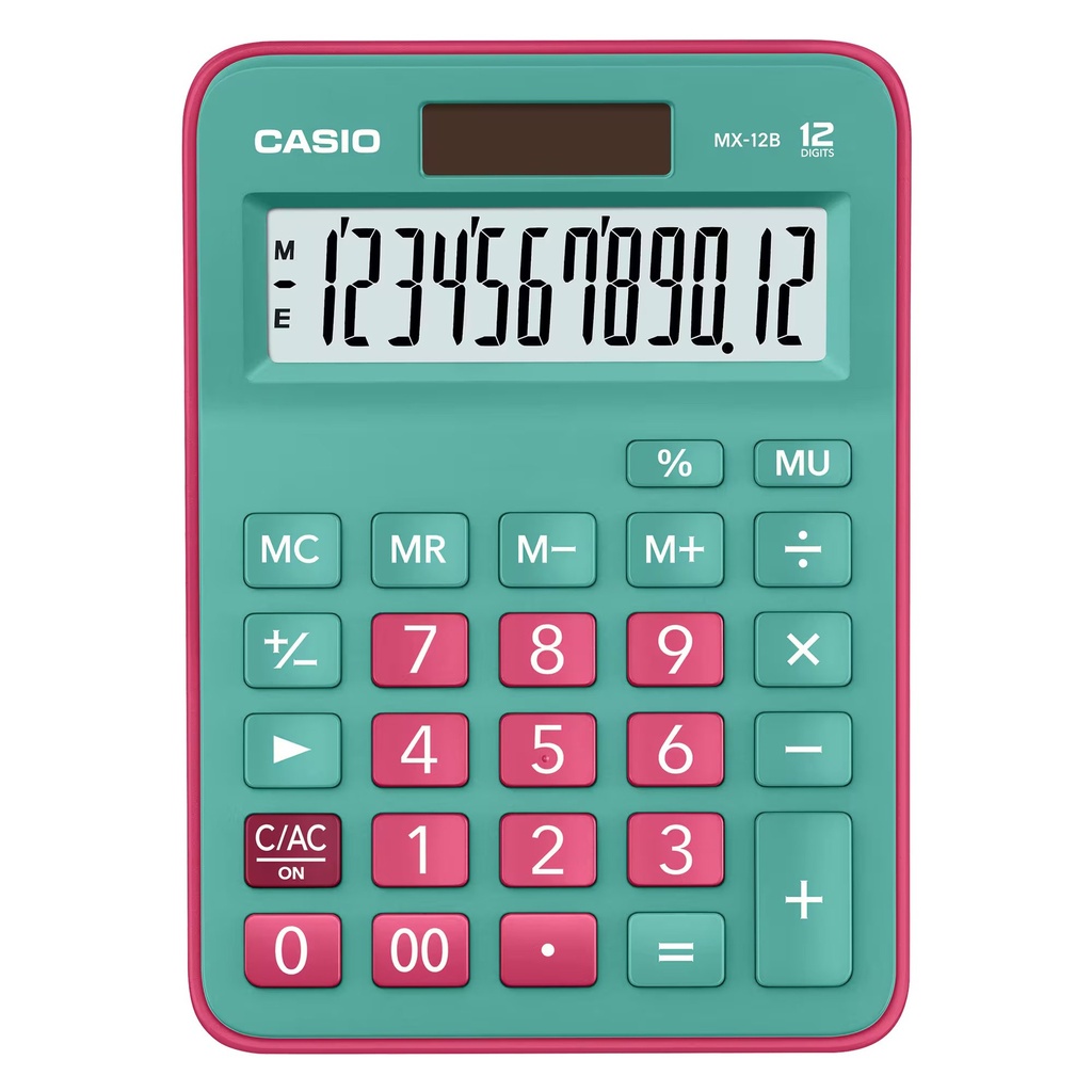 Calculator Basic Function Mini Desktop 12 Digits Red - Green MX-12B-GNRD-W-DC 