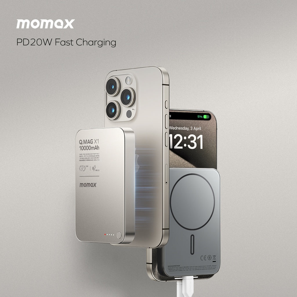 Momax Q.Mag X1 10000Mah Gen2 15W Magsafe Wireless Power - Titanium
