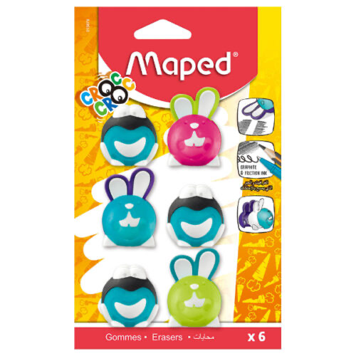 Croc Croc Bunny + Frog Eraser Pac=6 Pcs
