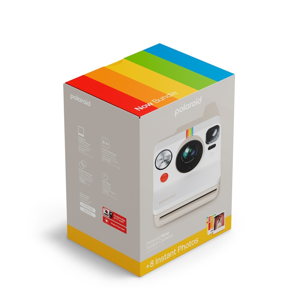 Polaroid Now Gen 3 Pebble White + Color Film Bundle (8 Photos)