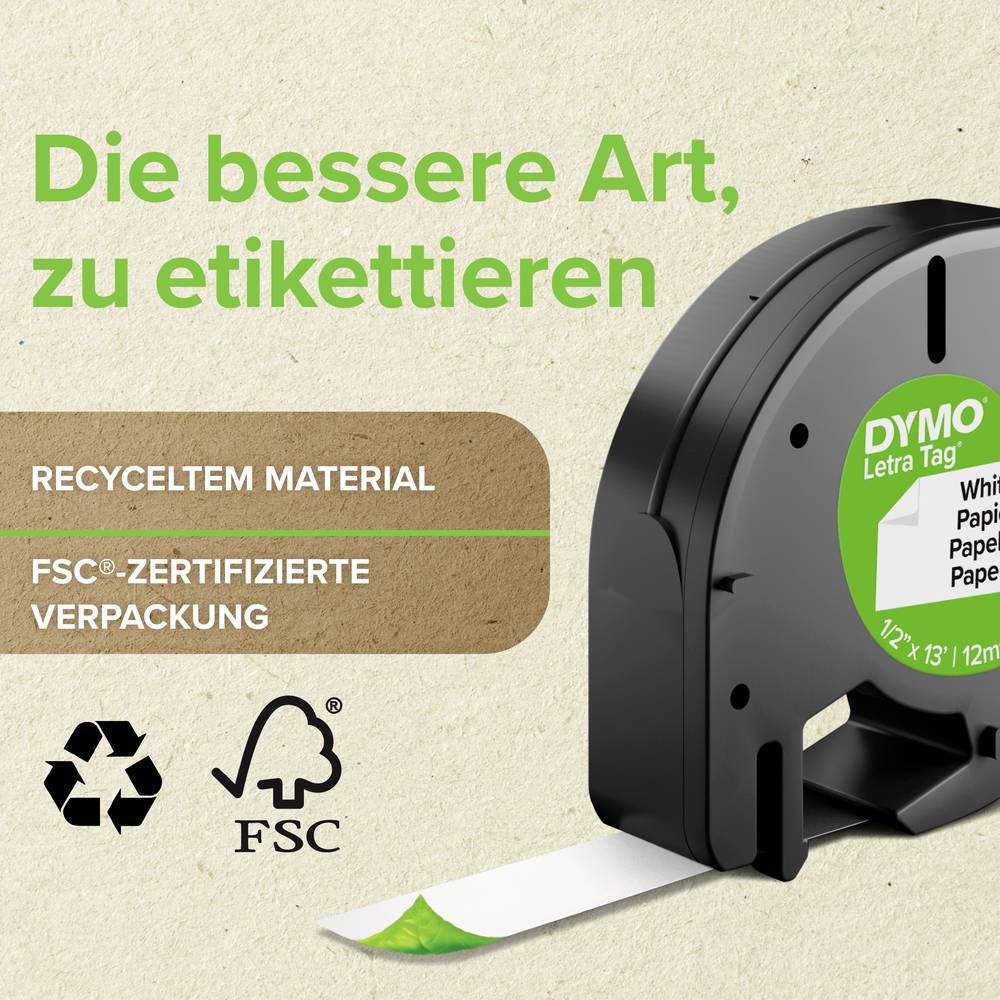 Letra Tag Tape 12mm x 4 M - Paper White