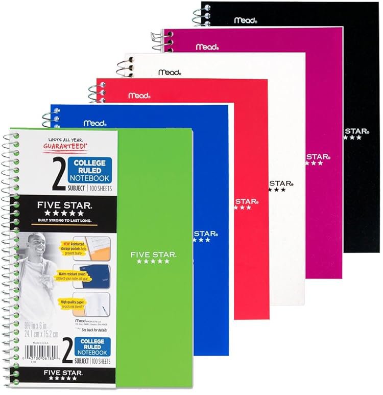 Five Star Wirebound Nb 2-Subject 80Sheets 19X13.9 Cm Assorted Cover Color