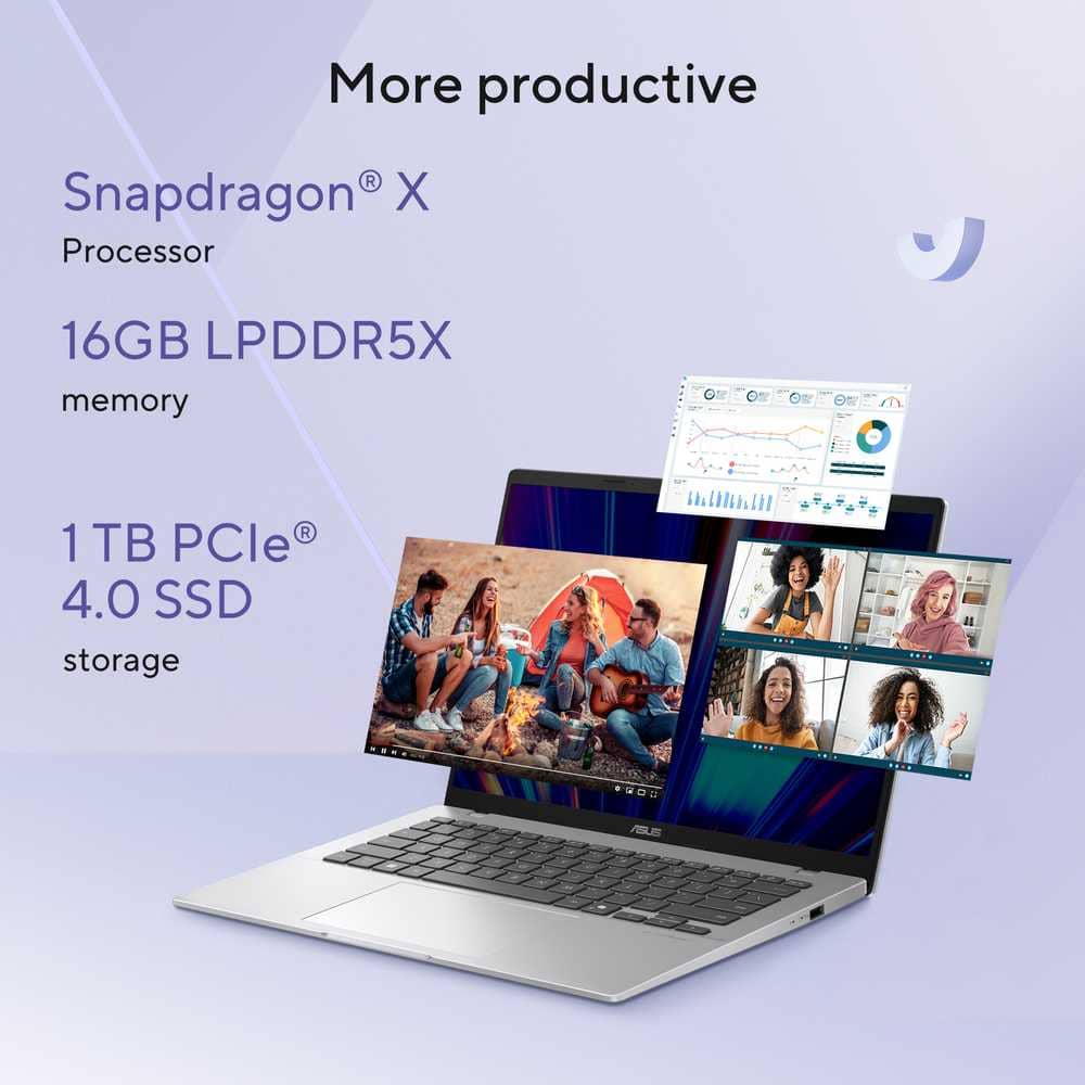 Asus Vivobook 14 X1407QA-LY046W, 14-inch WUXGA 1920x1200, Snapdragon X X126100 Purwa SE, 16GB RAM/1TB SSD, Windows 11 Home - Gold - SDL85S4CJ