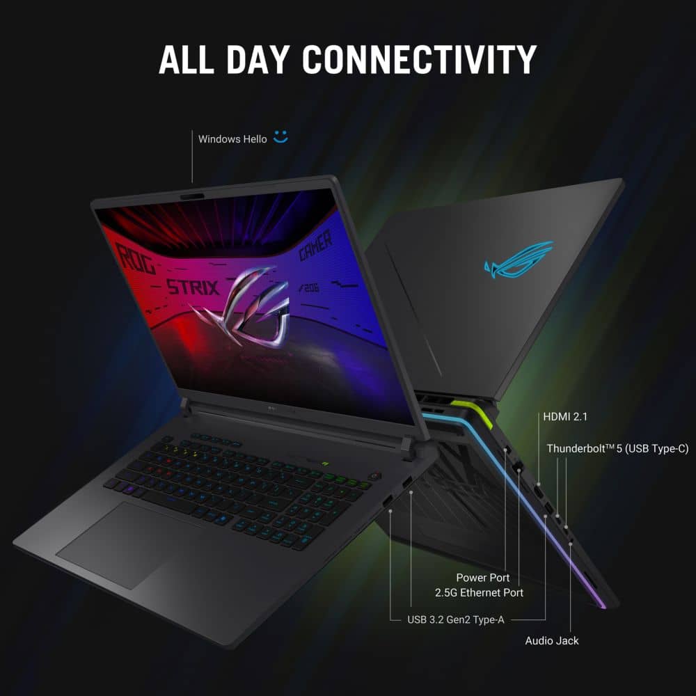 Asus ROG Strix G16 G615LM-G1SU7161W, 16-inch 2.5K (2560 x 1600, WQXGA), Intel® Core™ Ultra 7 Processor 255HX 2.4 GHz, 8GB GDDR7, 16GB RAM, 1TB PCIe M.2 SSD, Gray - U7GB5S65AJ