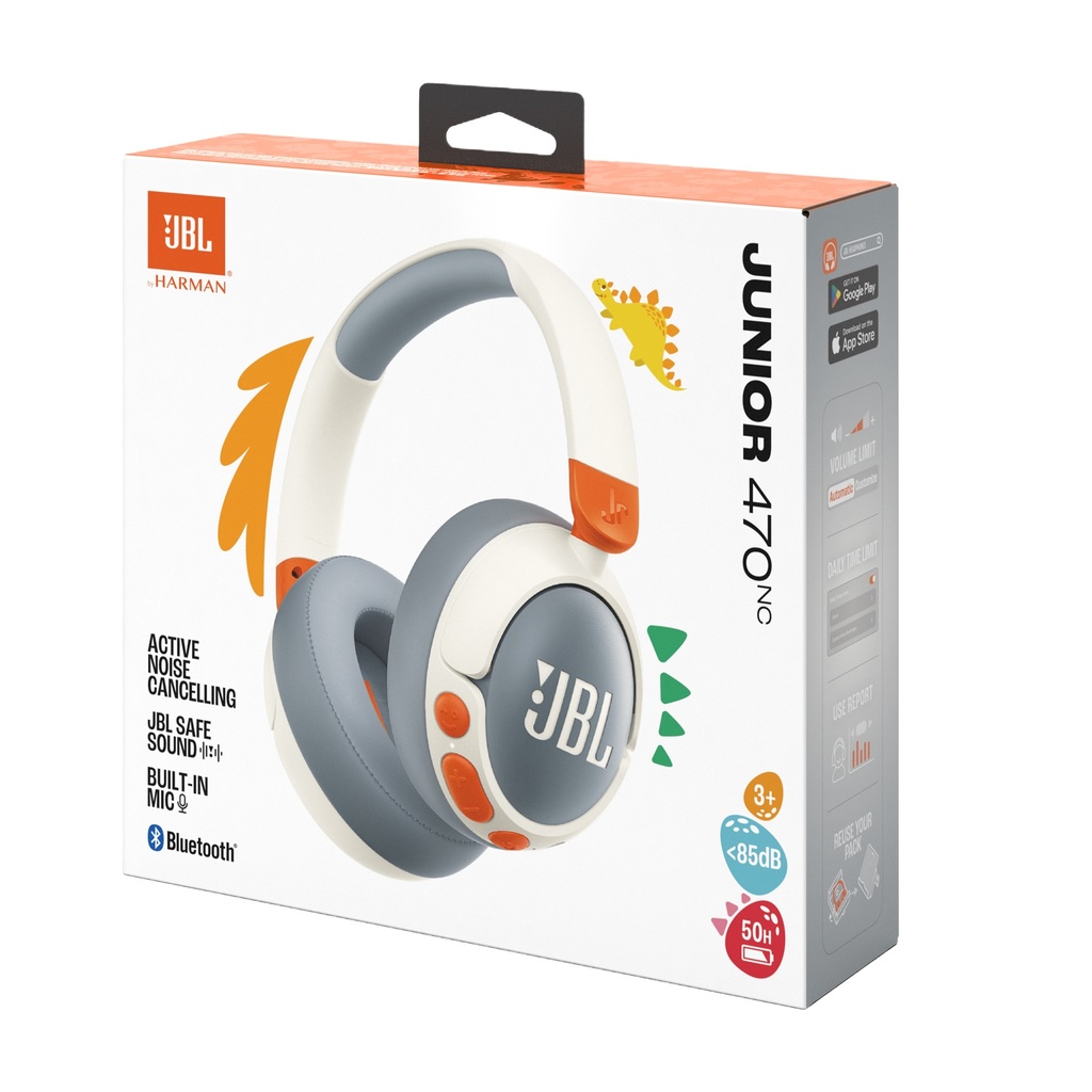 JBL Jr470Nc White Wireless Over-Ear Noise Cancelling Kids Headphones