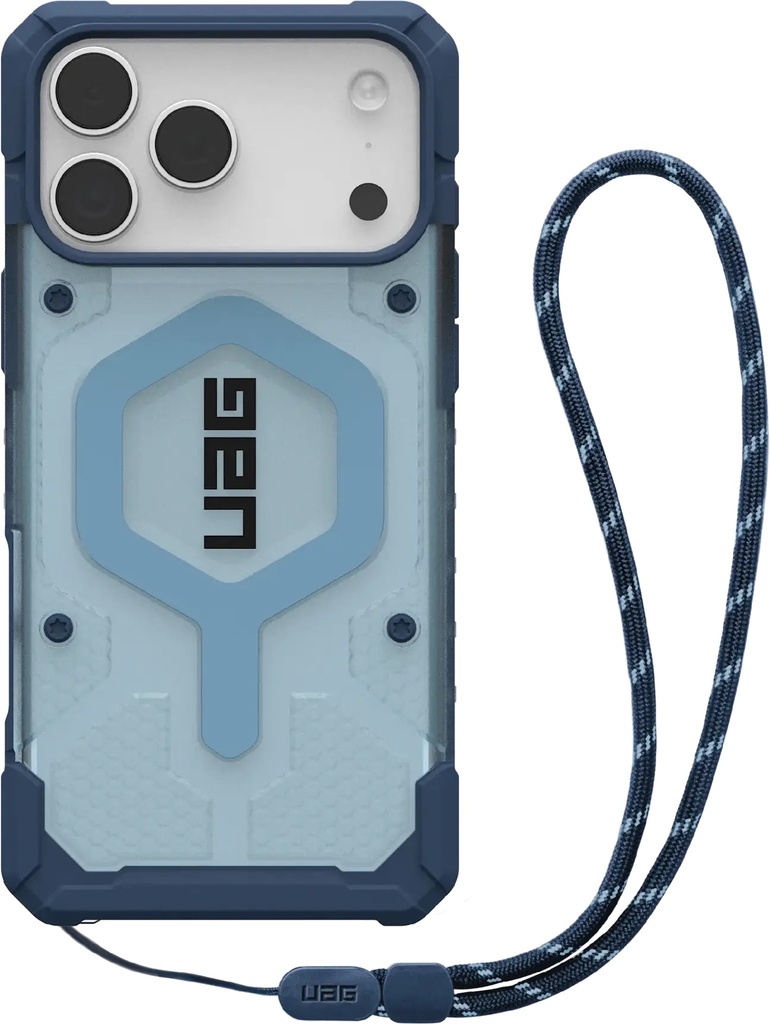 UAG Pathfinder Clear Magsafe with Blue lanyard For iPhone 17 pro max ice/silver , 18 Ft/5.4 Meters Drop Protection,Elevated, Co-Molded Design,Tactile No-Slip Grip,Protective Screen Surround
