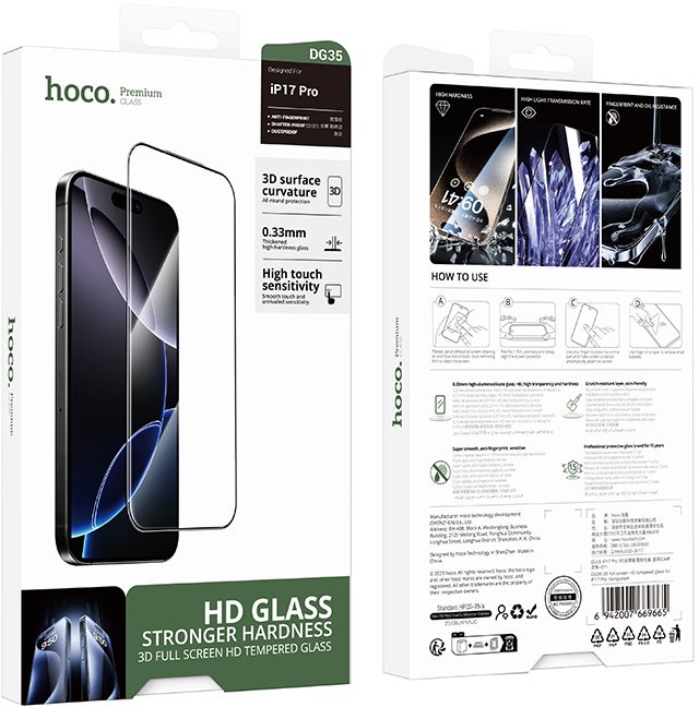 Hoco DG35 3D full screen HD tempered glass for iP17 Pro