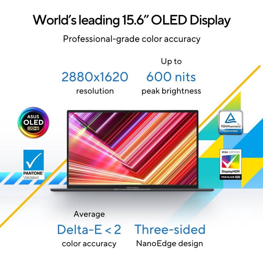 ASUS Vivobook 15 OLED Laptop, Intel Core i9-13900H, 16GB RAM, 1TB SSD, 15.6"2.8K OLED Display, Win11, Indie Black [X1505VA-MA897W]