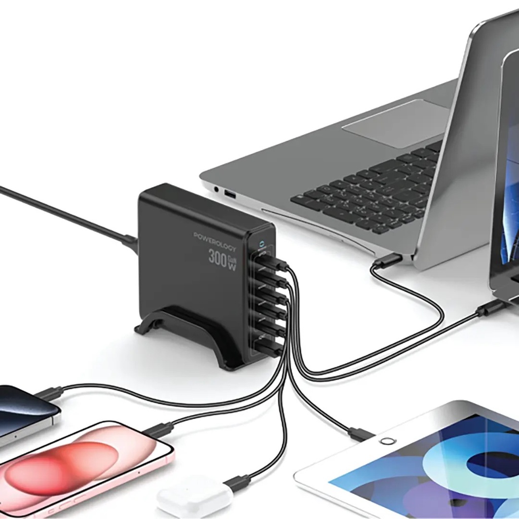 Powerology Volt-X Gan 300W Smart Desktop Charger,Pwgan300Wbk,Black