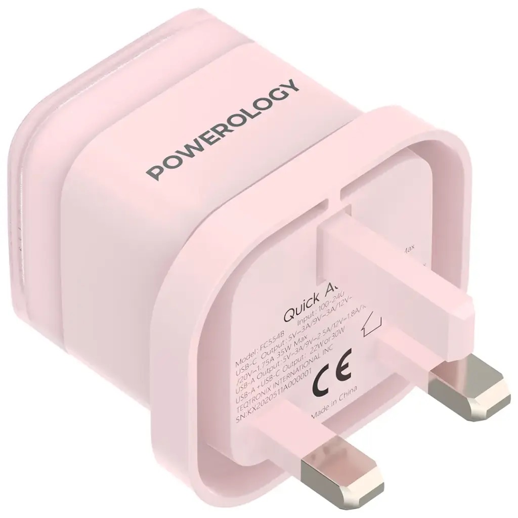 Powerology Dual-Port Fast Charging Adapter Pd 35W,Pwfc554Bpk,Pink