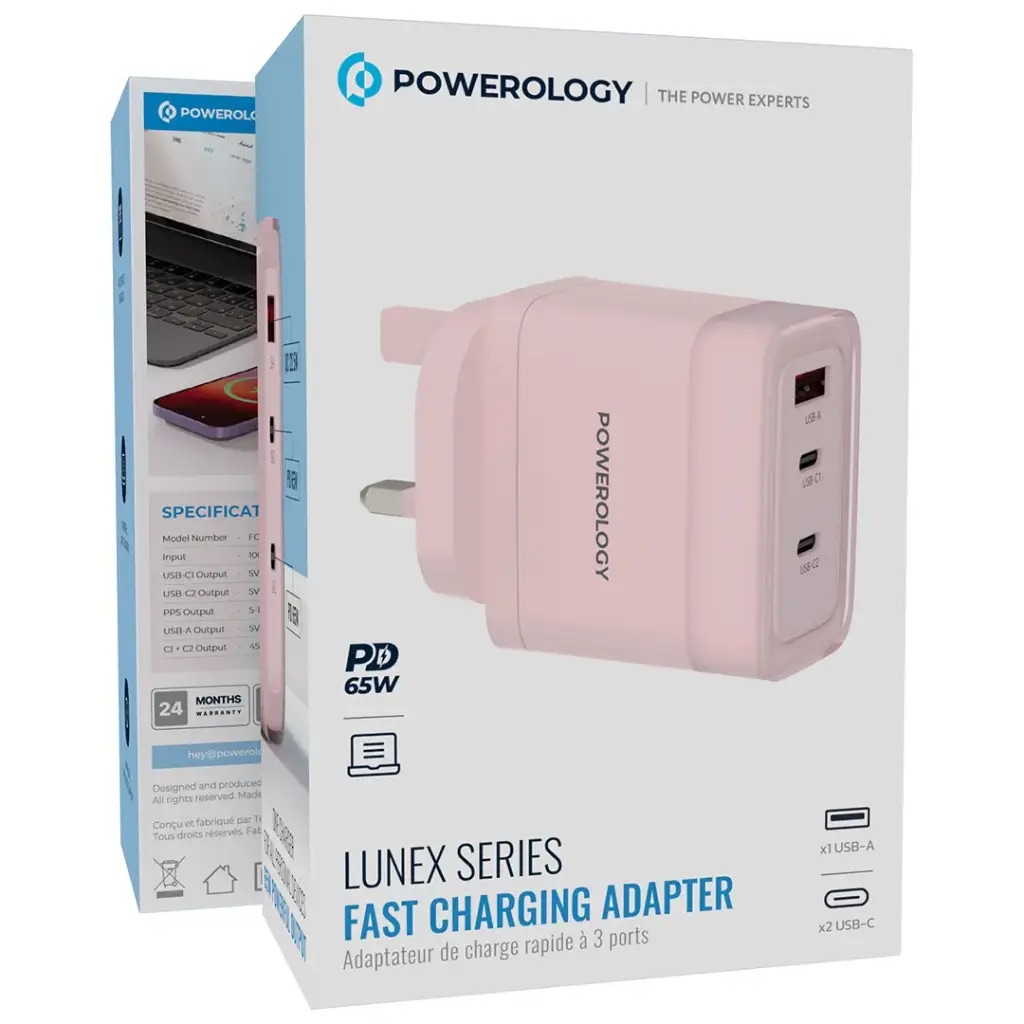 Powerology Lunex Series Fast Charging Adapter Pd 65W,Pwfc1028Bpk,Pink