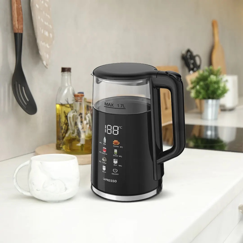 Lepresso 2200W 1.7L Electric Kettle With Auto Shut-Off & Digital Display - Black