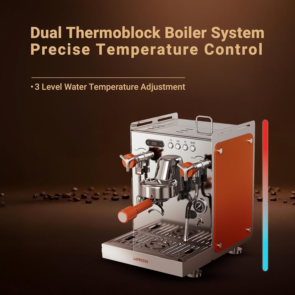 Lepresso Dual Boiler Coffee Machine With Grinder 15-Bar Ulka Pump 1.6L - Silver