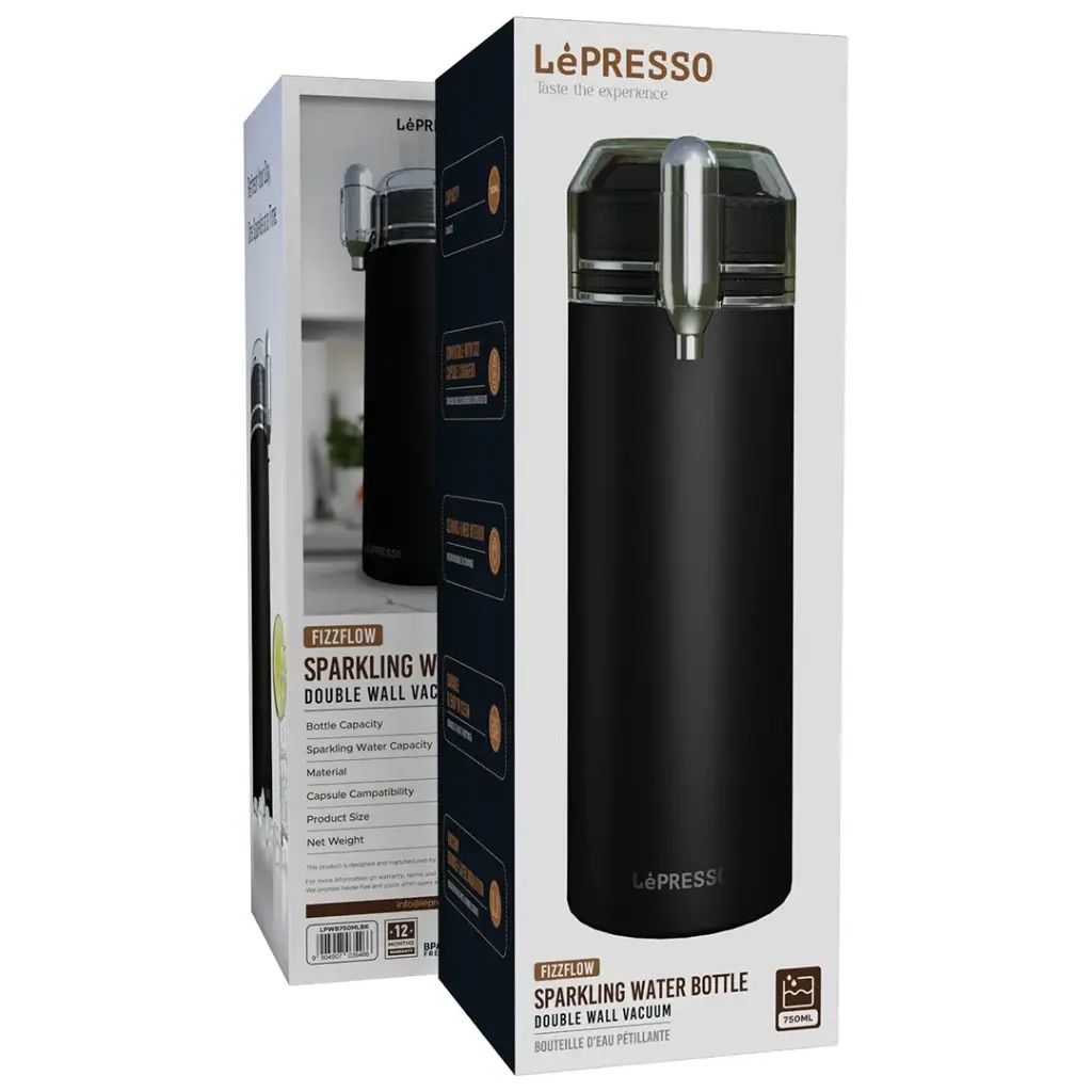 Lepresso 750Ml Double Wall Vacuum Functional Sparkling Water Bottle - Black