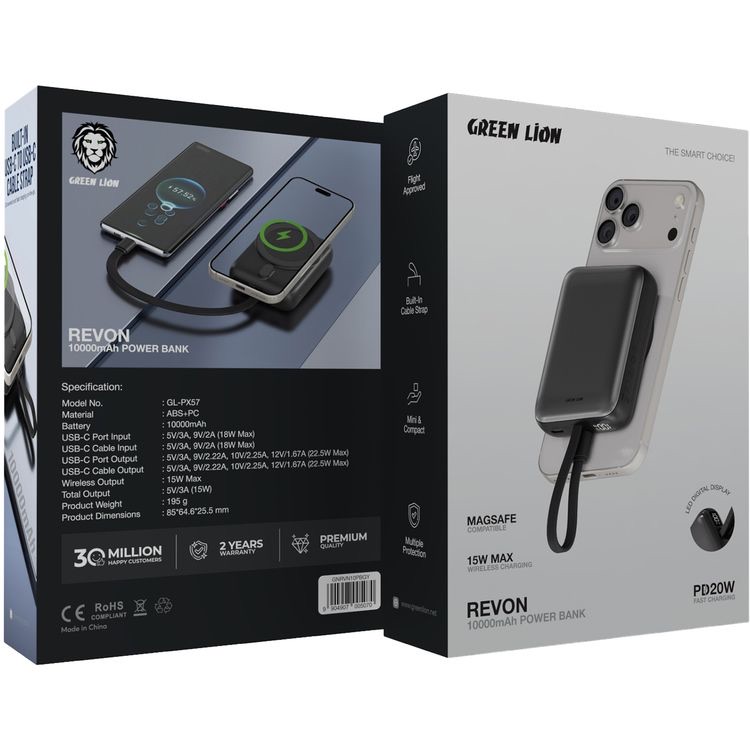 Green Lion Revon 10000Mah Power Bank Pd 20W,Gray